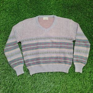 VTG 80s Sears Boxy Crop Fair Isle Sweater Tapered Hem 80s Fit Large